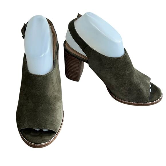 Madewell Cary Slingback Sandal Sz 8 Olive Green Suede Stacked 3.5" Block Heel - Picture 6 of 9